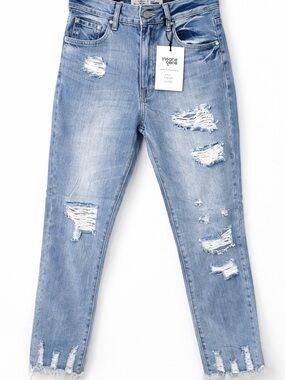 NWT Insane Gene Distressed Jeans 5/26 High Rise Girlfriend Raw Hem Denim